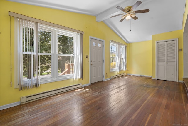 200 New Canaan Ave, Norwalk, CT 06850 - unfurnished living room featuring a ceiling fan, baseboards, a baseboard radiator, and wood-type flooring