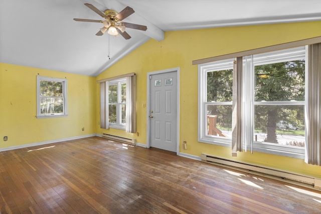 200 New Canaan Ave, Norwalk, CT 06850 - interior space featuring hardwood / wood-style floors, a ceiling fan, baseboard heating, and vaulted ceiling with beams