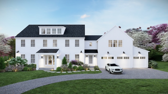 32 Kettle Creek Rd, Weston, CT 06883 - modern inspired farmhouse featuring roof with shingles, aphalt driveway, and a front lawn