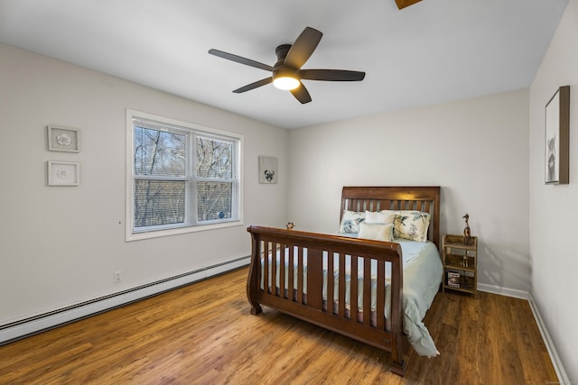 5 Ridge Ln, Shelton, CT 06484 - bedroom with ceiling fan, baseboards, a baseboard radiator, and wood finished floors
