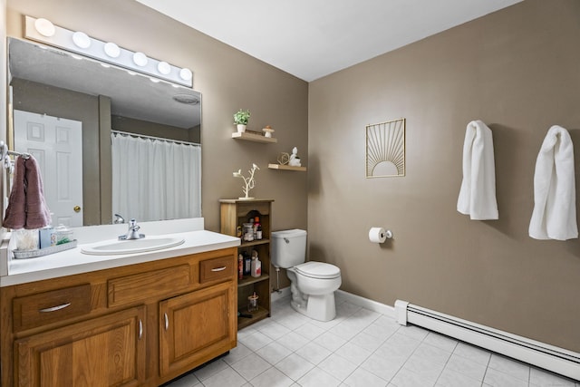 5 Ridge Ln, Shelton, CT 06484 - full bath with vanity, toilet, baseboards, tile patterned floors, and a baseboard heating unit