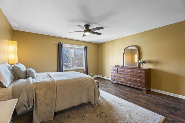 5 Ridge Ln, Shelton, CT 06484 - bedroom with baseboards, ceiling fan, wood finished floors, and a baseboard radiator