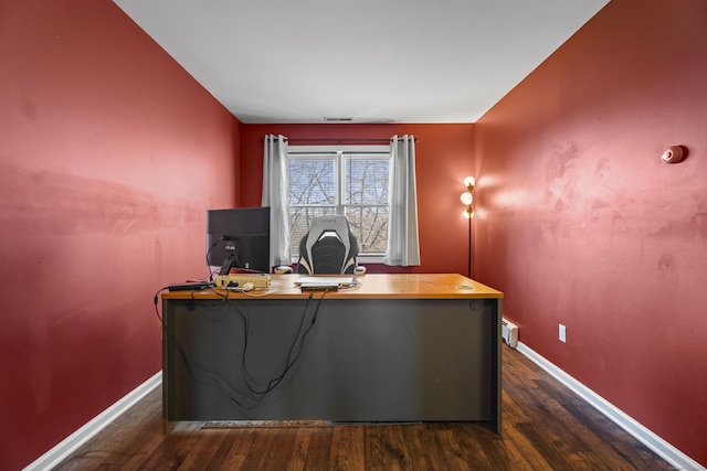 5 Ridge Ln, Shelton, CT 06484 - home office featuring dark wood-type flooring, baseboards, and a baseboard heating unit