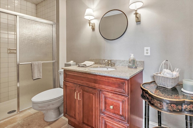 70 Cali Dr, Shelton, CT 06484 - bathroom with toilet, vanity, tile patterned flooring, and a stall shower