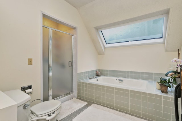 37 Wilton Crst, Wilton, CT 06897 - full bathroom featuring a skylight, toilet, a stall shower, and tile patterned flooring