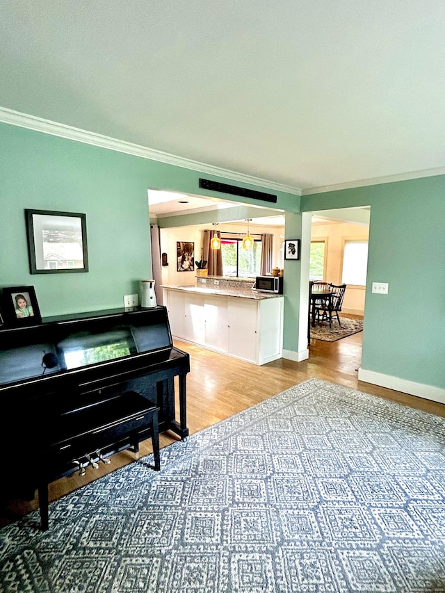 18 Paul St, Danbury, CT 06810 - living area featuring ornamental molding, wood finished floors, and baseboards