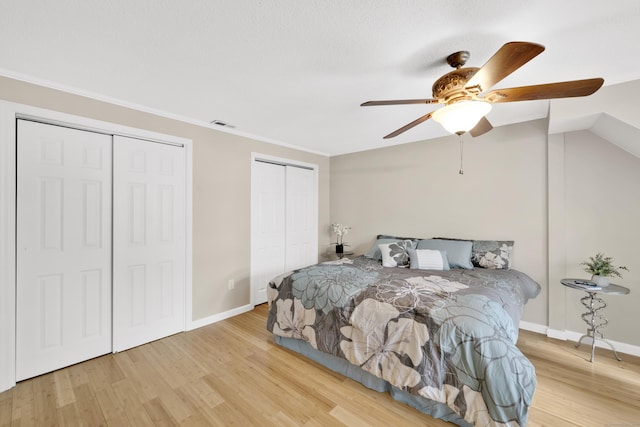 63 Rita Dr, Bristol, CT 06010 - bedroom with multiple closets, wood finished floors, baseboards, a ceiling fan, and ornamental molding