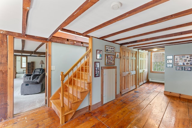 11 Glen Rd, Newtown, CT 06482 - foyer featuring beamed ceiling, hardwood / wood-style floors, and stairs