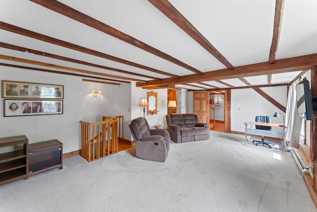11 Glen Rd, Newtown, CT 06482 - living room with carpet floors, beam ceiling, baseboards, and a desk