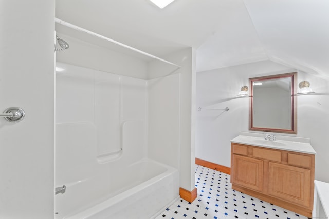 11 Glen Rd, Newtown, CT 06482 - full bathroom featuring lofted ceiling, a shower, baseboards, vanity, and a tub to relax in