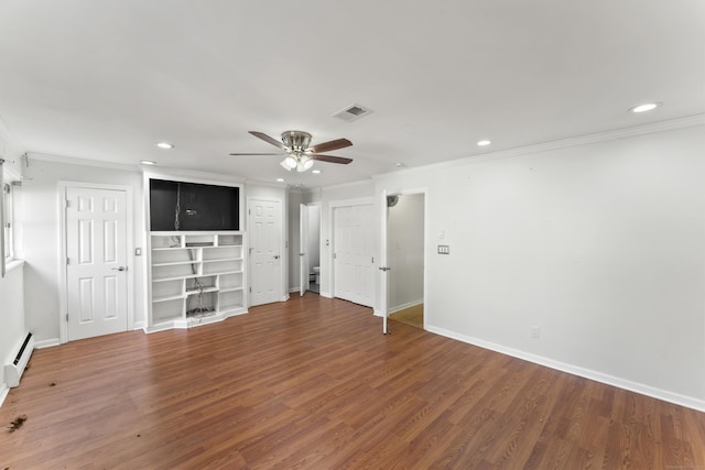 57 Bellevue Ter, Seymour, CT 06483 - unfurnished living room featuring crown molding, ceiling fan, recessed lighting, and baseboards