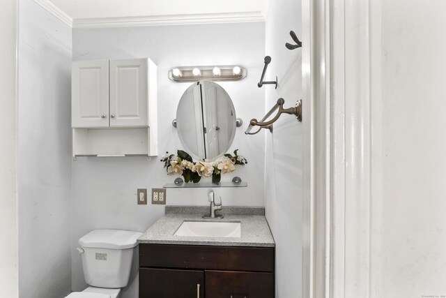 57 Bellevue Ter, Seymour, CT 06483 - bathroom featuring ornamental molding, toilet, and vanity