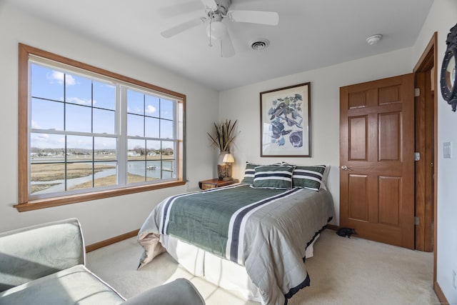 15 Buckingham Ave, Old Saybrook, CT 06475 - bedroom featuring carpet, ceiling fan, and a water view