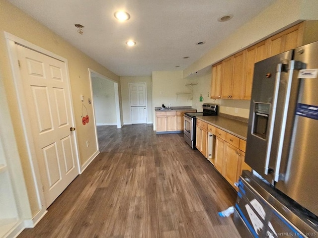 205 Flanders Rd, East Lyme, CT 06357 - kitchen with appliances with stainless steel finishes, dark wood finished floors, recessed lighting, and baseboards
