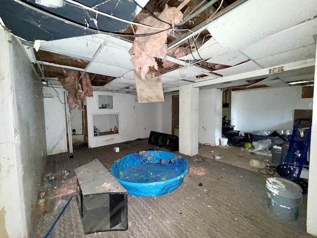 view of unfinished basement