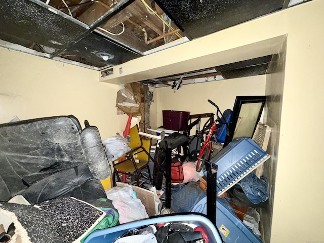 view of unfinished basement