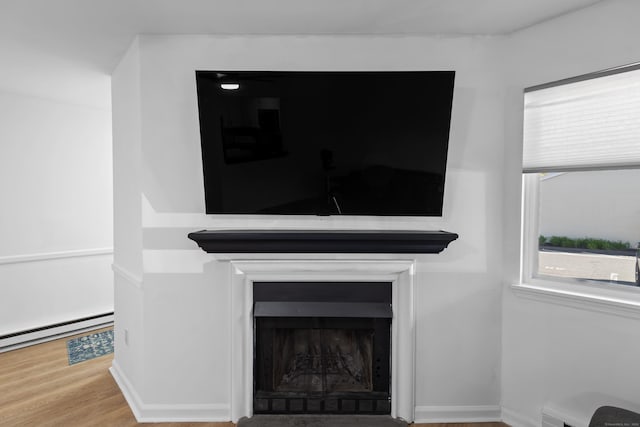 136 Pembroke Rd Unit 6-49, Danbury, CT 06811 - interior details featuring wood finished floors, baseboard heating, and a fireplace
