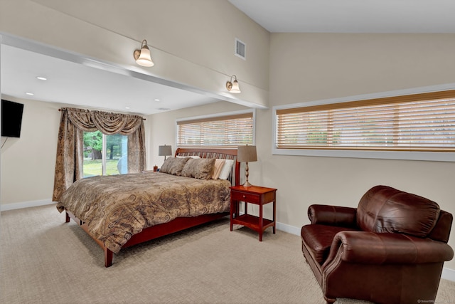 bedroom featuring visible vents, baseboards, and carpet floors