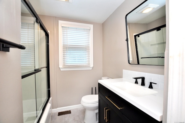 27 Brook St, New Britain, CT 06051 - full bathroom with vanity, combined bath / shower with glass door, and tasteful backsplash