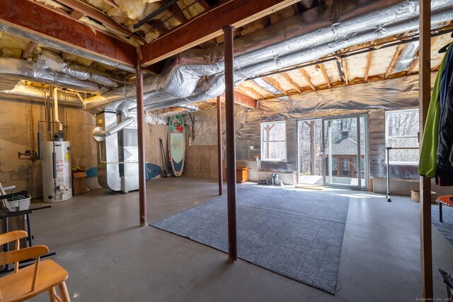 below grade area with water heater and heating unit