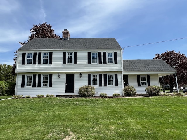 464 Highland St, Wethersfield, CT 06109 - colonial home featuring a chimney, a front yard, and a porch