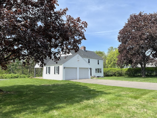 464 Highland St, Wethersfield, CT 06109 - view of side of home with a lawn, a chimney, a shingled roof, and driveway