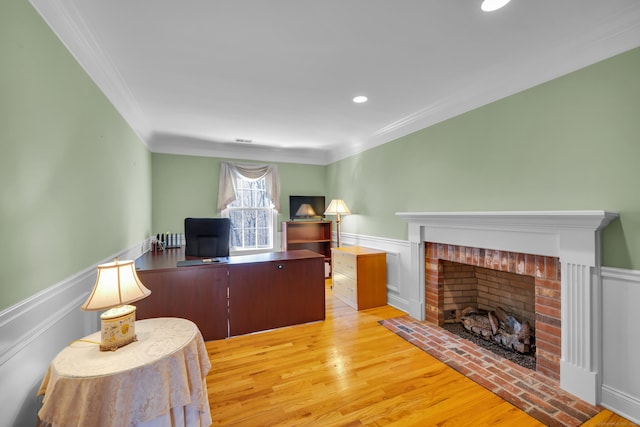 710 Alexander Dr, Guilford, CT 06437 - office space with ornamental molding, wood finished floors, and a fireplace