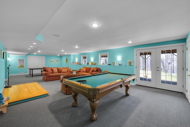 710 Alexander Dr, Guilford, CT 06437 - game room featuring carpet floors, french doors, and recessed lighting