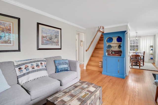378 Rte 87, Columbia, CT 06237 - living room with ornamental molding, light wood-style floors, baseboards, and stairway