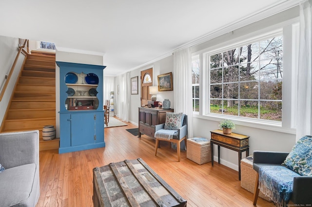 378 Rte 87, Columbia, CT 06237 - sitting room featuring stairway, crown molding, and light wood-style floors
