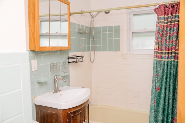 6 Eastwood Rd, Mansfield, CT 06268 - full bath with shower / bath combo, backsplash, vanity, and tile walls