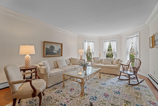 9 Academy Ln, Old Lyme, CT 06371 - living area featuring ornamental molding, light wood-style floors, and a baseboard radiator