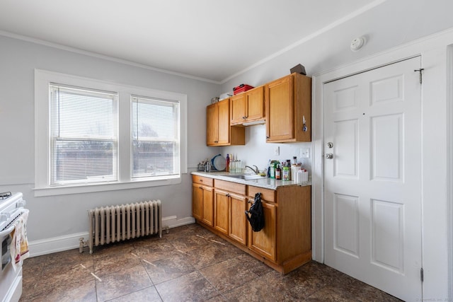 1909 Broad St, Hartford, CT 06114 - kitchen featuring light countertops, radiator heating unit, baseboards, and a sink