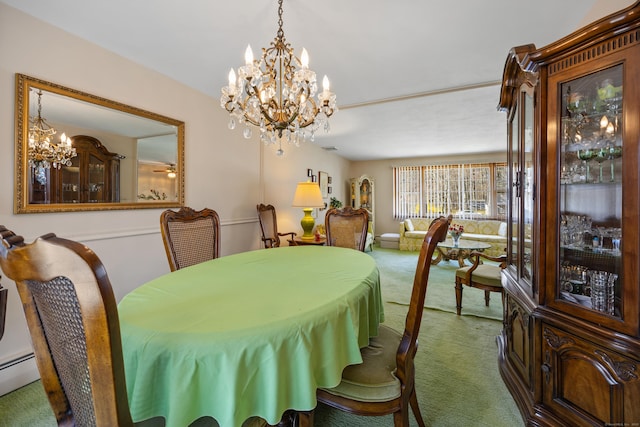 380 Sycamore Ln, Cheshire, CT 06410 - dining space with carpet, baseboard heating, and an inviting chandelier
