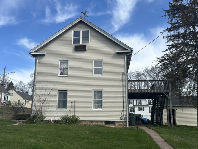209 W Center St, Southington, CT 06489 - back of house with a yard, stairway, and a wooden deck