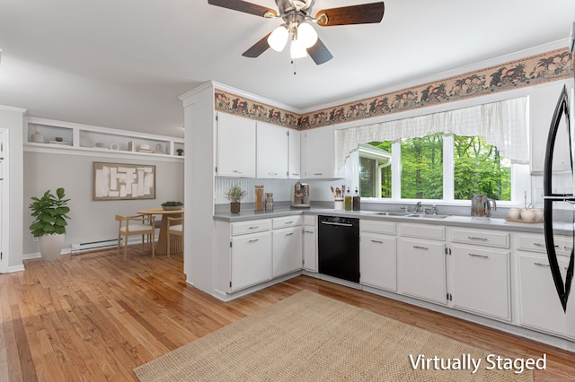 20 Linden Rd, Ridgefield, CT 06877 - kitchen featuring black appliances, a sink, a ceiling fan, and white cabinets