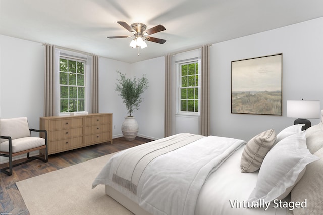 20 Linden Rd, Ridgefield, CT 06877 - bedroom with dark wood finished floors, a ceiling fan, and baseboards