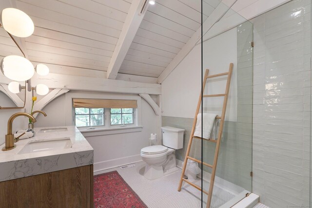 8 Twixt Rd, Cornwall, CT 06753 - bathroom with double vanity, a shower stall, toilet, baseboards, and tile patterned flooring