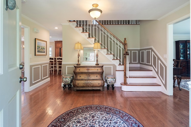 7 Tunxis Trl, Redding, CT 06896 - entryway featuring stairway, ornamental molding, and wood finished floors