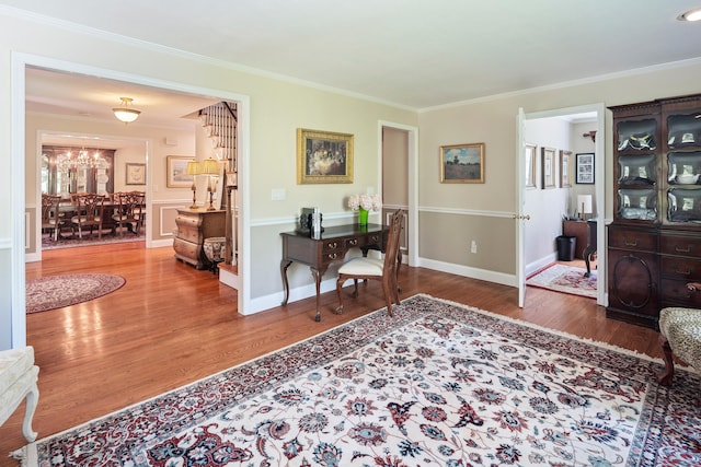 7 Tunxis Trl, Redding, CT 06896 - office space featuring an inviting chandelier, ornamental molding, and wood finished floors
