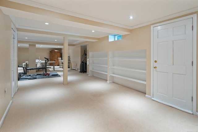 7 Tunxis Trl, Redding, CT 06896 - below grade area with recessed lighting, carpet, and crown molding