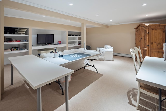 7 Tunxis Trl, Redding, CT 06896 - office with baseboard heating, ornamental molding, light carpet, and recessed lighting