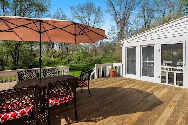 7 Tunxis Trl, Redding, CT 06896 - wooden deck featuring outdoor dining area