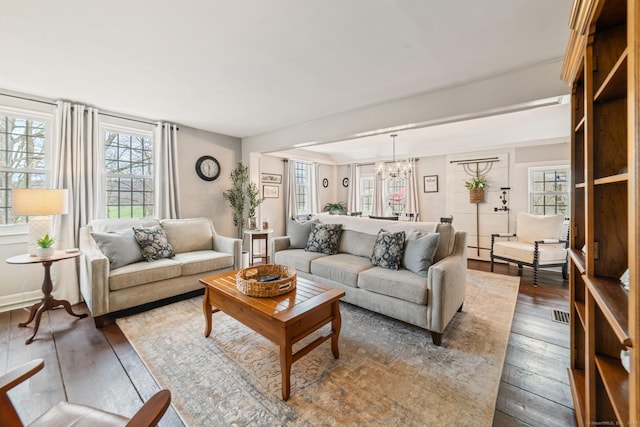 329 Weekeepeemee Rd, Woodbury, CT 06798 - living room featuring a chandelier and hardwood / wood-style floors