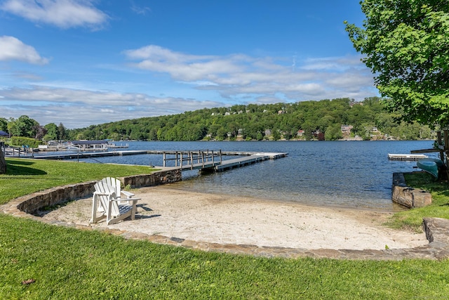 11 Summer Hill Rd, New Fairfield, CT 06812 - dock featuring a boat ramp, a water view, a view of trees, and a yard