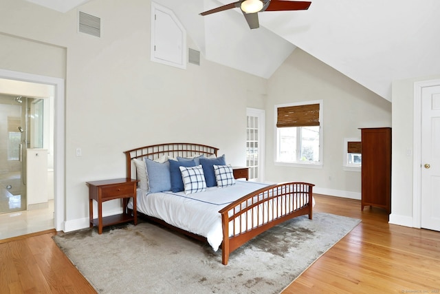 13 Bryan Rd, Norwalk, CT 06853 - bedroom featuring high vaulted ceiling, wood finished floors, baseboards, and a ceiling fan