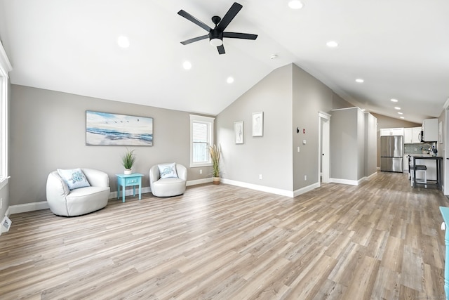 27 Prospect Ave, East Lyme, CT 06357 - living area with vaulted ceiling, ceiling fan, light wood-style flooring, recessed lighting, and baseboards