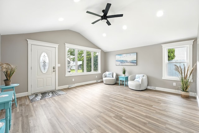 27 Prospect Ave, East Lyme, CT 06357 - foyer featuring ceiling fan, lofted ceiling, light wood-type flooring, baseboards, and recessed lighting