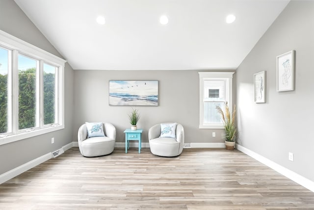 27 Prospect Ave, East Lyme, CT 06357 - sitting room featuring lofted ceiling, light wood finished floors, recessed lighting, and baseboards