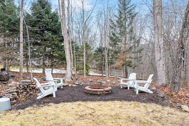view of yard featuring a fire pit